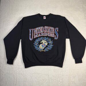 Vintage United States Marines Graphic Sweatshirt Black USA Made Large 90s Milita
